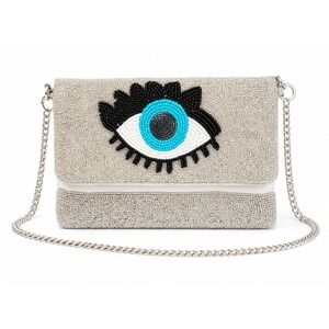 Boutique Mini Bag Silver Evil Eye Beaded Crossbody Clutch Boho Y2K Glam